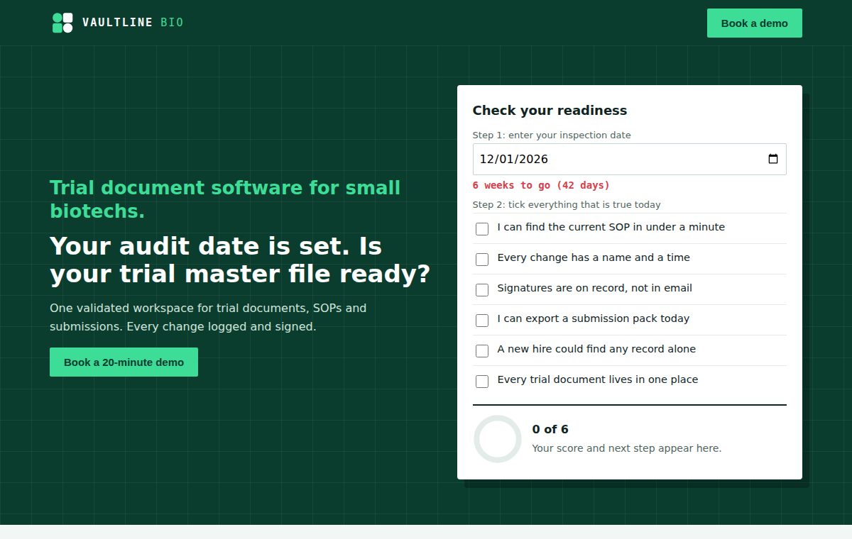 Vaultline Bio landing page